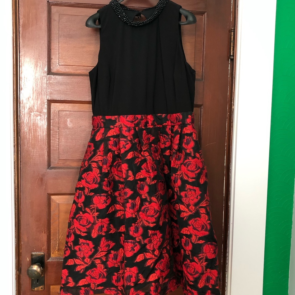 Black & floral dress with beaded neck detail